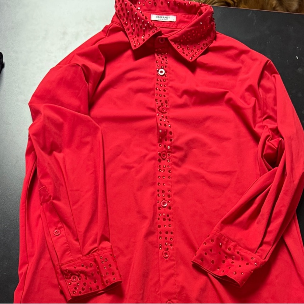 Red Rhinestoned Men's Shirt